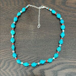 Carolyn Pollack Sterling Silver Turquoise and Coral Beaded Necklace